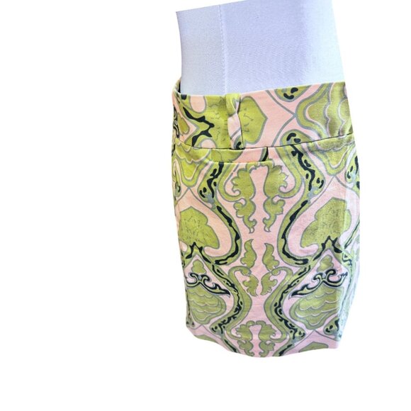 J.Crew Womens Size 4 Green & Pink Brocade Mini Skirt With Side Zipper - Picture 2 of 8